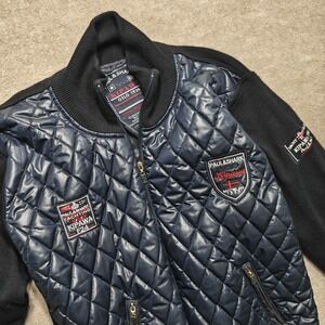 Paul & Shark Mens Navy Blue Quilted Zip Up Jacket Size Medium Linen Puffer Yacht